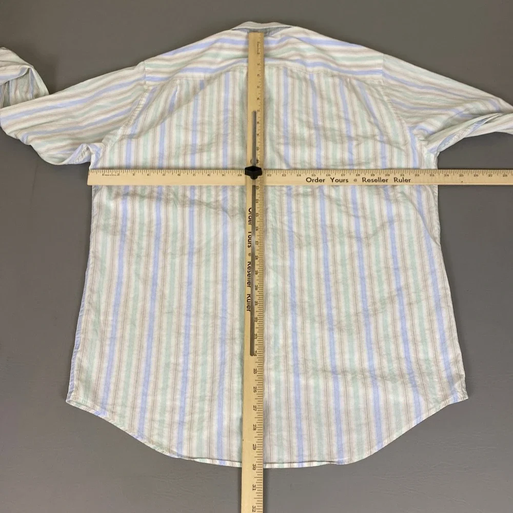 Banana Republic Button Down Shirt Mens M 15-15.5 Striped Blue Green White Cotton